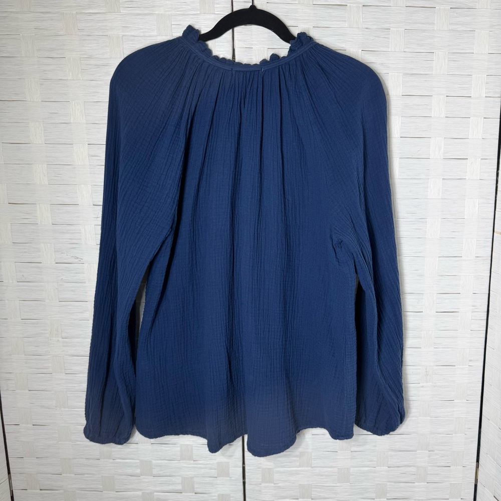 Just Living Navy Peasant Romantic Mock Ruffle Collar Long Sleeve Size Medium - Picture 5 of 9
